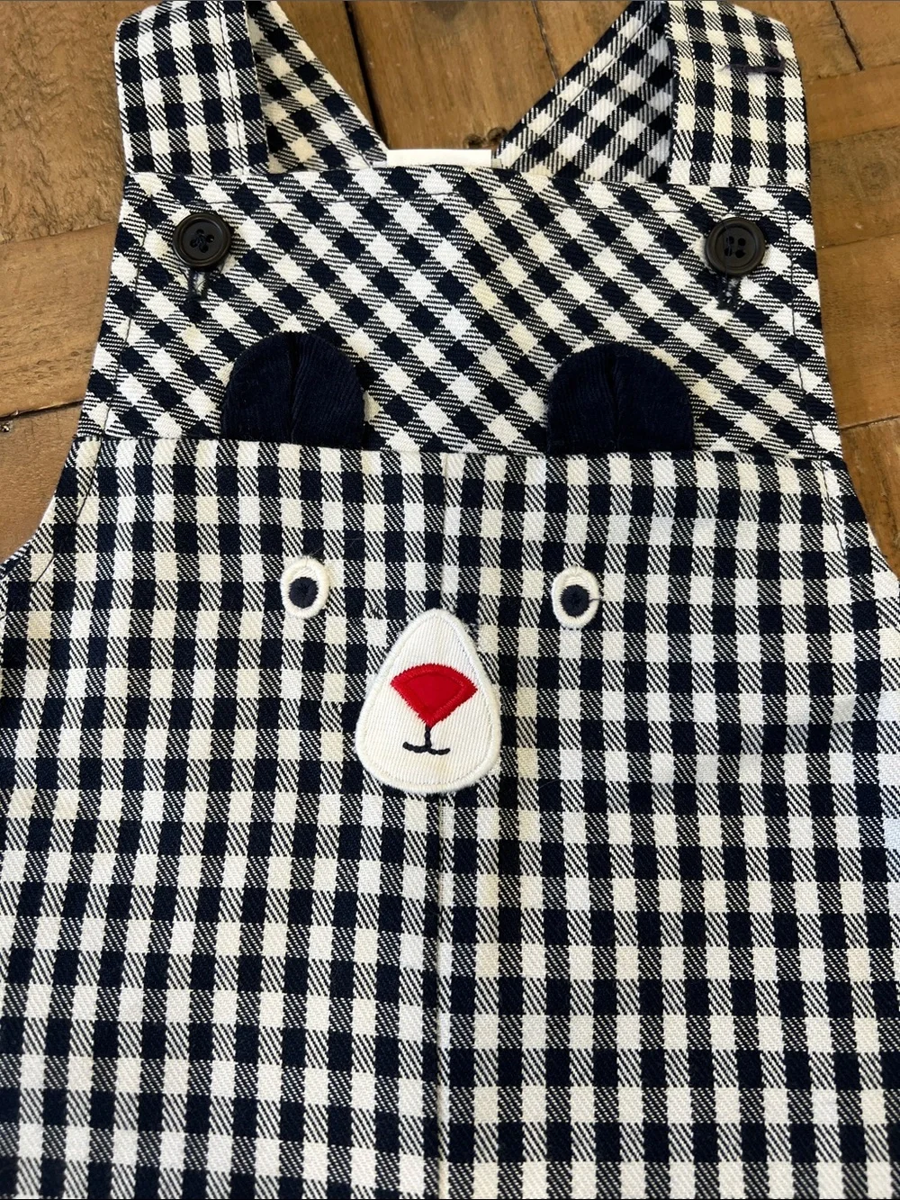 Florence Eiseman checkered plaid bear face overalls 24 months